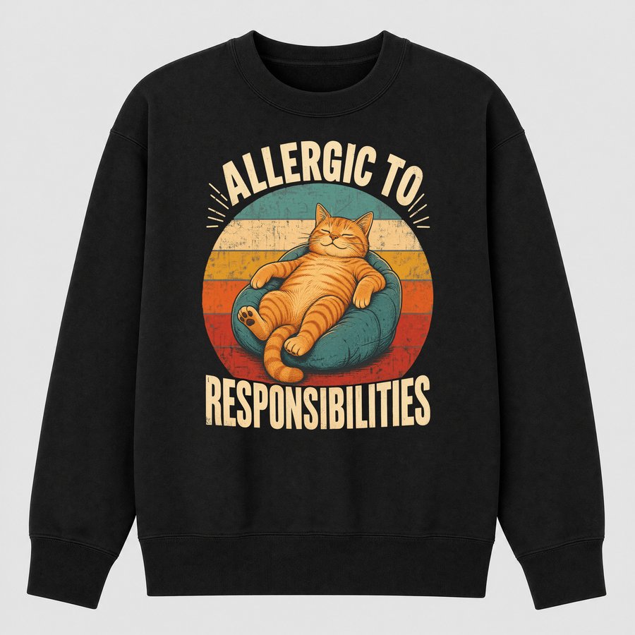 Allergic To Responsibilities Lazy Cat Retro — funny cat sweatshirt