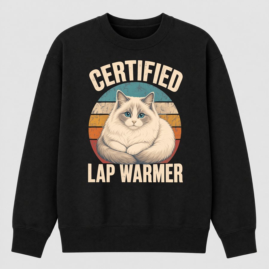 Certified Lap Warmer Fluffy Cat Retro — funny cat sweatshirt