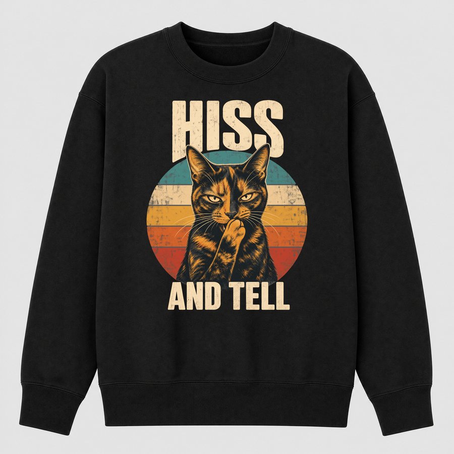 Hiss And Tell Gossip Cat Retro Design — funny cat sweatshirt