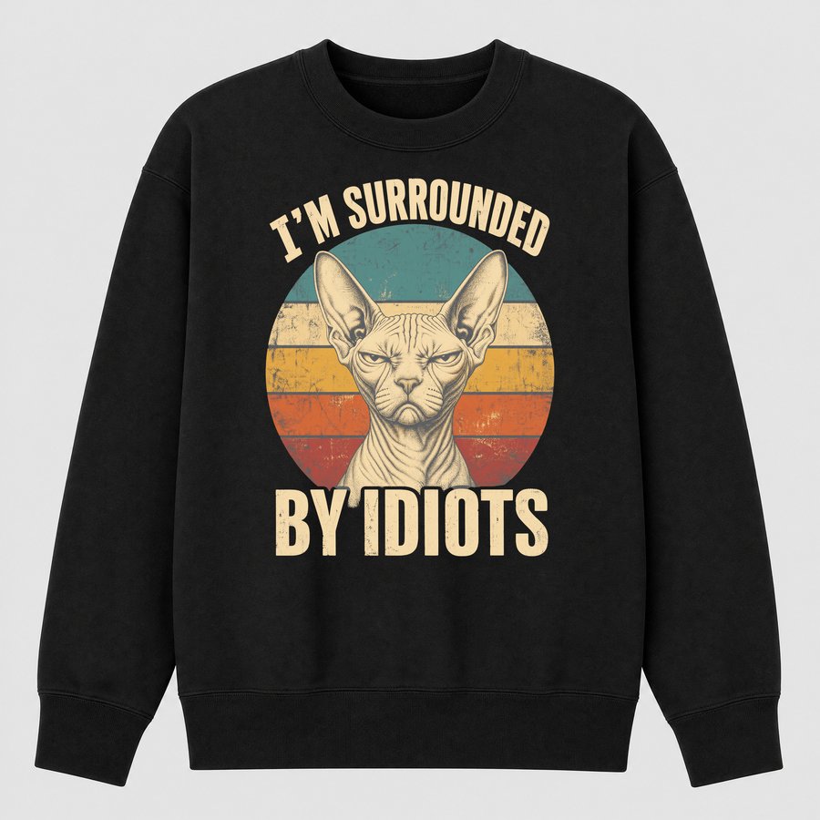 Surrounded By Idiots Judgy Cat Retro — funny cat sweatshirt