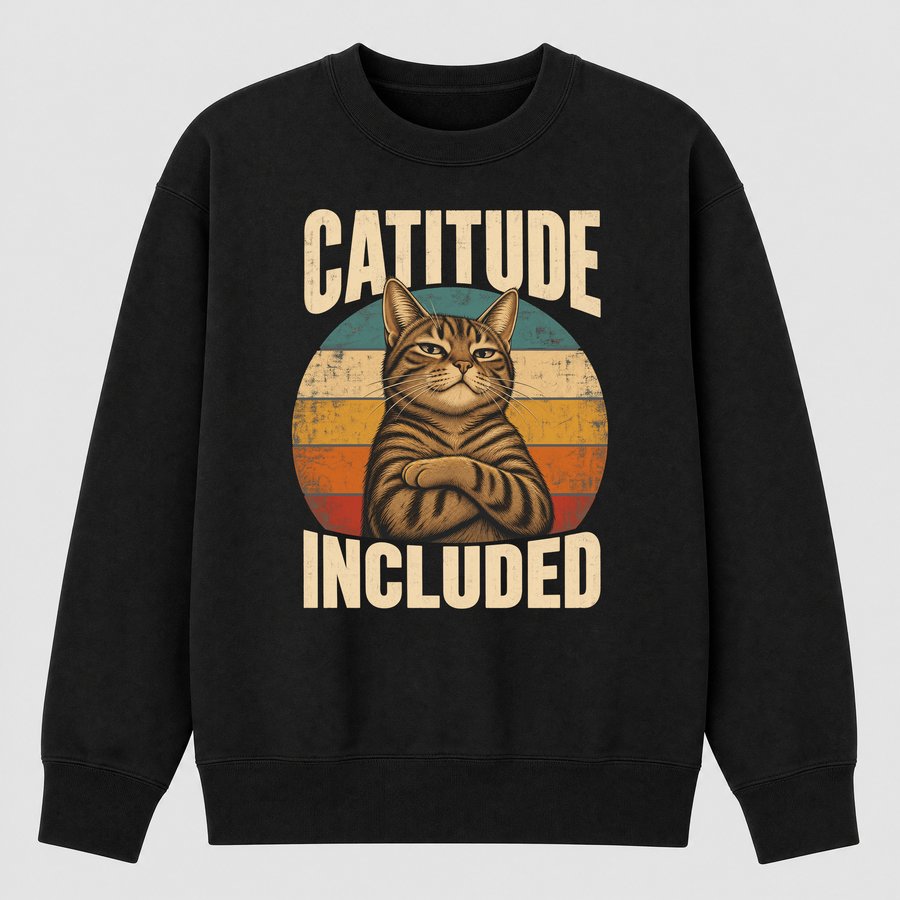 Catitude Included Sassy Tabby Cat Retro — funny cat sweatshirt