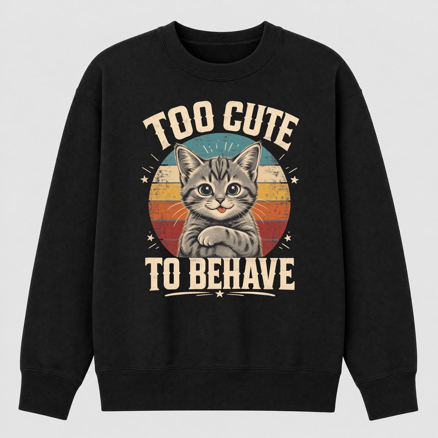 Too Cute To Behave Naughty Kitten Retro — funny cat sweatshirt
