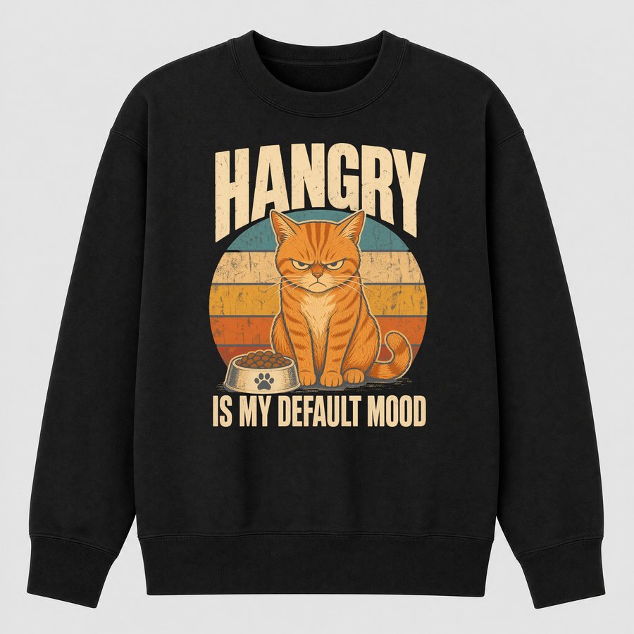 Hangry Is My Default Mood Cat Retro — funny cat sweatshirt