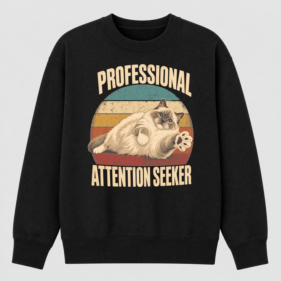 Professional Attention Seeker Cat Retro — funny cat sweatshirt