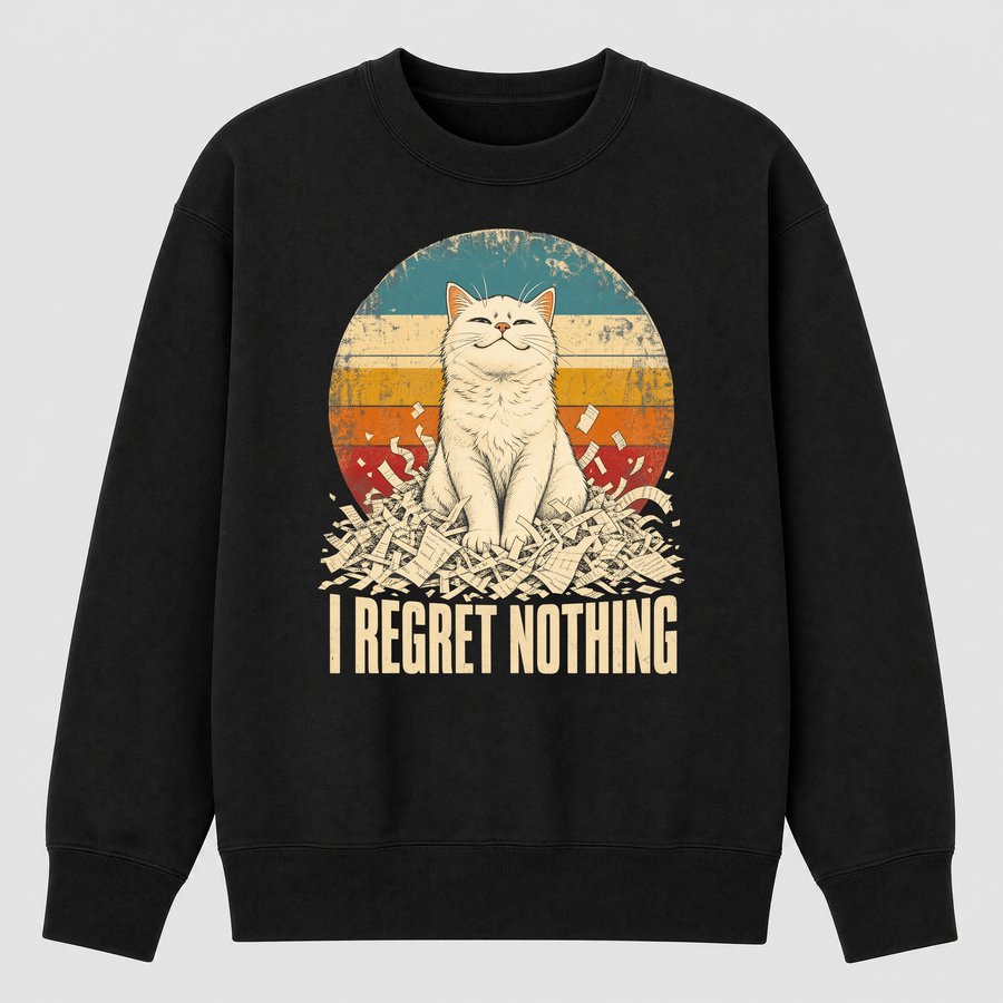 I Regret Nothing Mischievous Cat Retro — funny cat sweatshirt