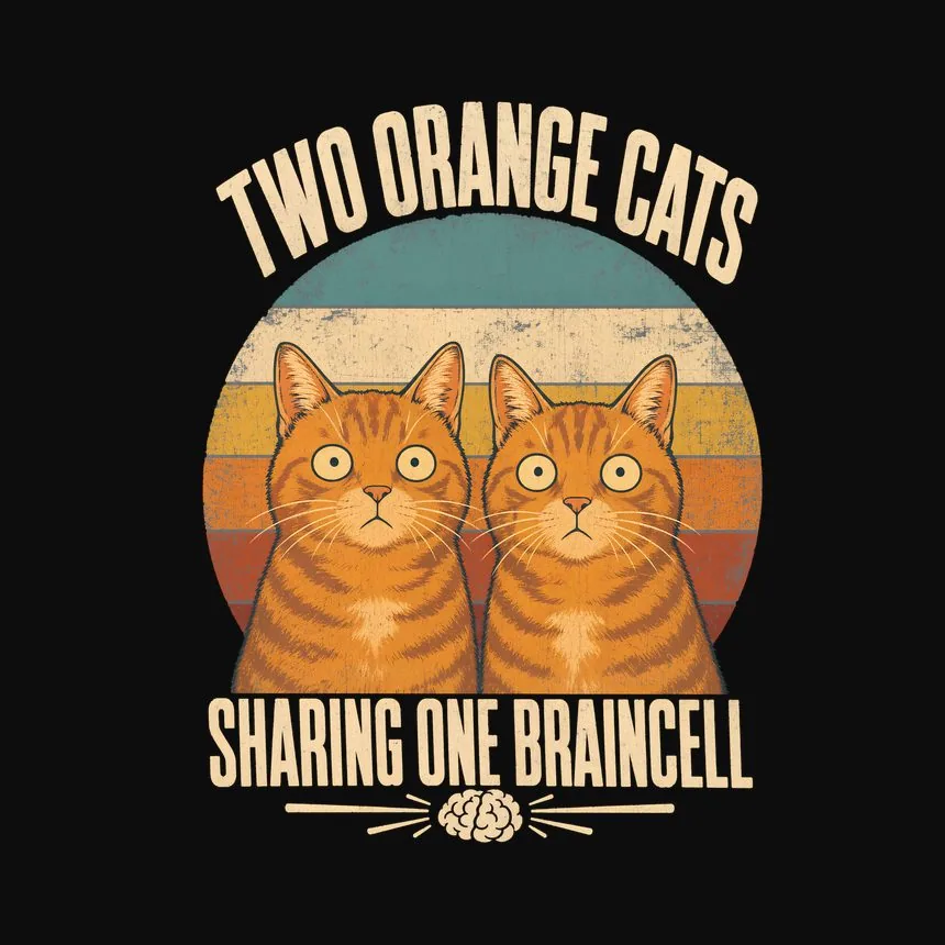 Two Orange Cats Sharing One Braincell Cat Design — funny cat sweatshirt