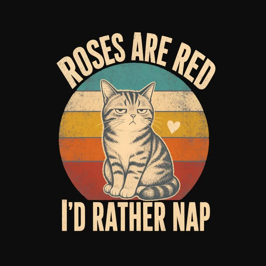 Roses Are Red I'D Rather Nap Retro Cat Design — funny cat sweatshirt