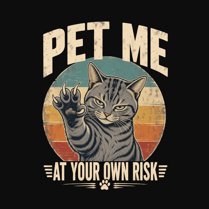 Pet Me At Own Risk Sassy Cat Retro Design — funny cat tank top
