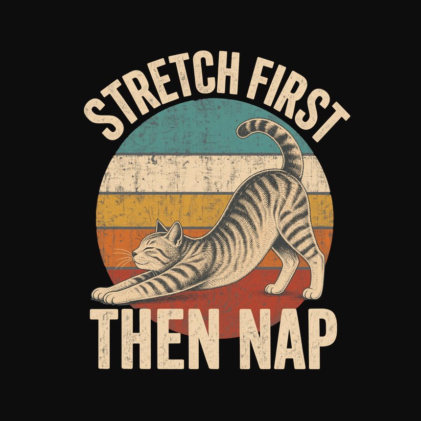 Stretch First Then Nap Yoga Cat Retro Design — funny cat tank top