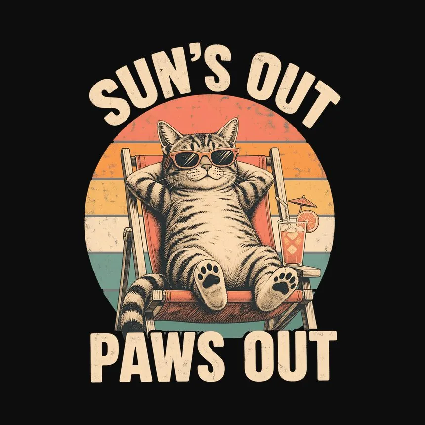 Suns Out Paws Out Summer Cat Retro — funny cat tank top