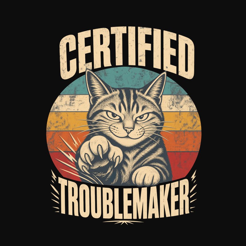 Certified Troublemaker Sneaky Cat Retro — funny cat tank top