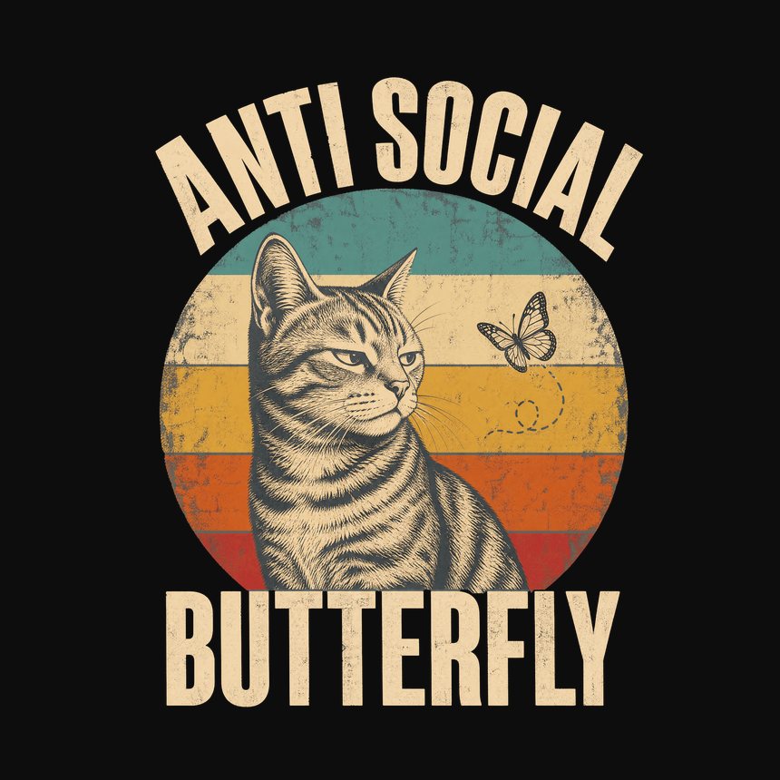 Anti Social Butterfly Introvert Cat Retro — funny cat tank top