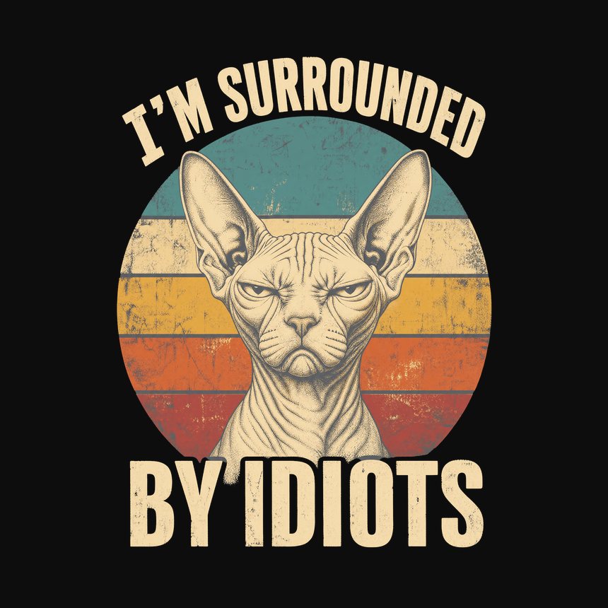 Surrounded By Idiots Judgy Cat Retro — funny cat tank top