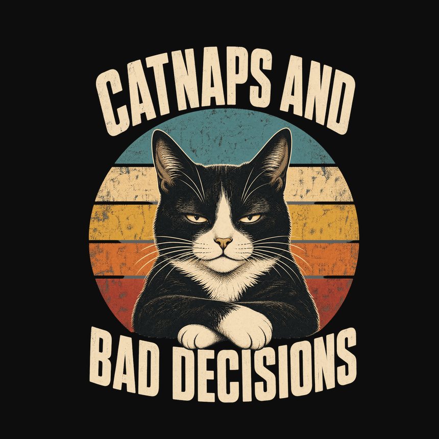 Catnaps And Bad Decisions Tuxedo Cat Retro — funny cat tank top