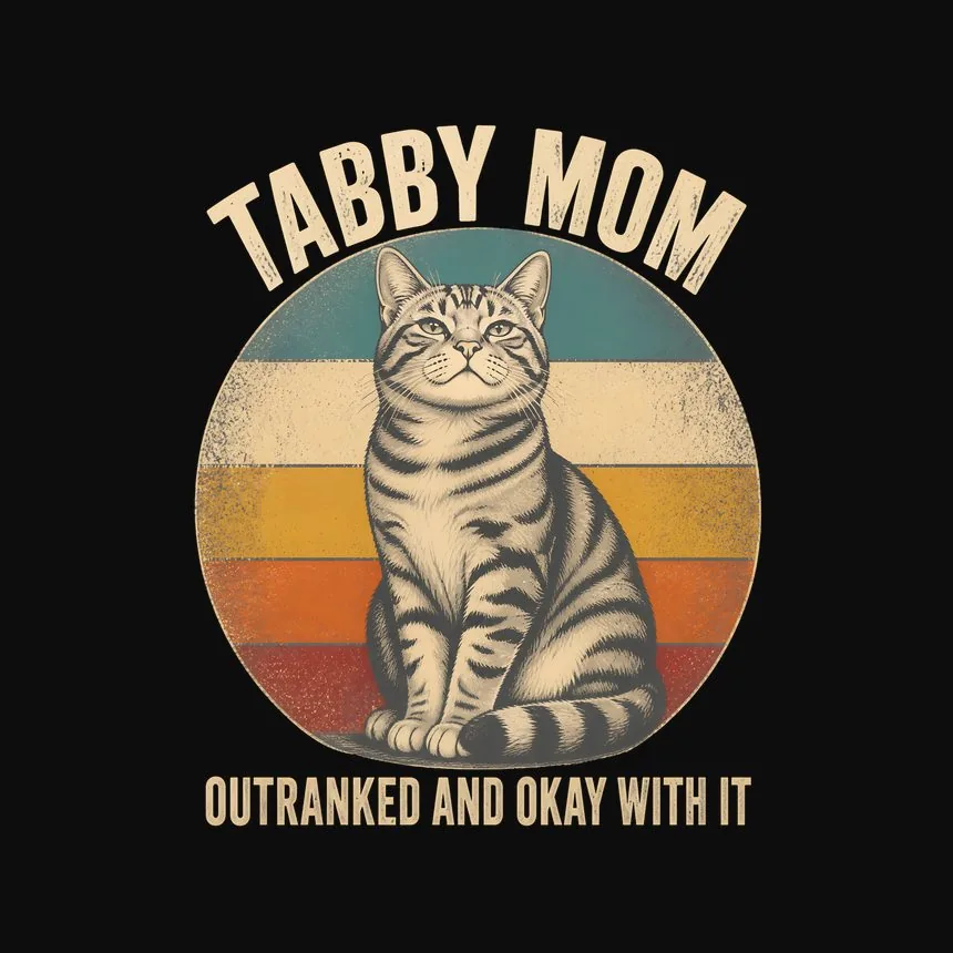 Tabby Mom Outranked And Okay With It Cat On Retro Sunset — funny cat tank top