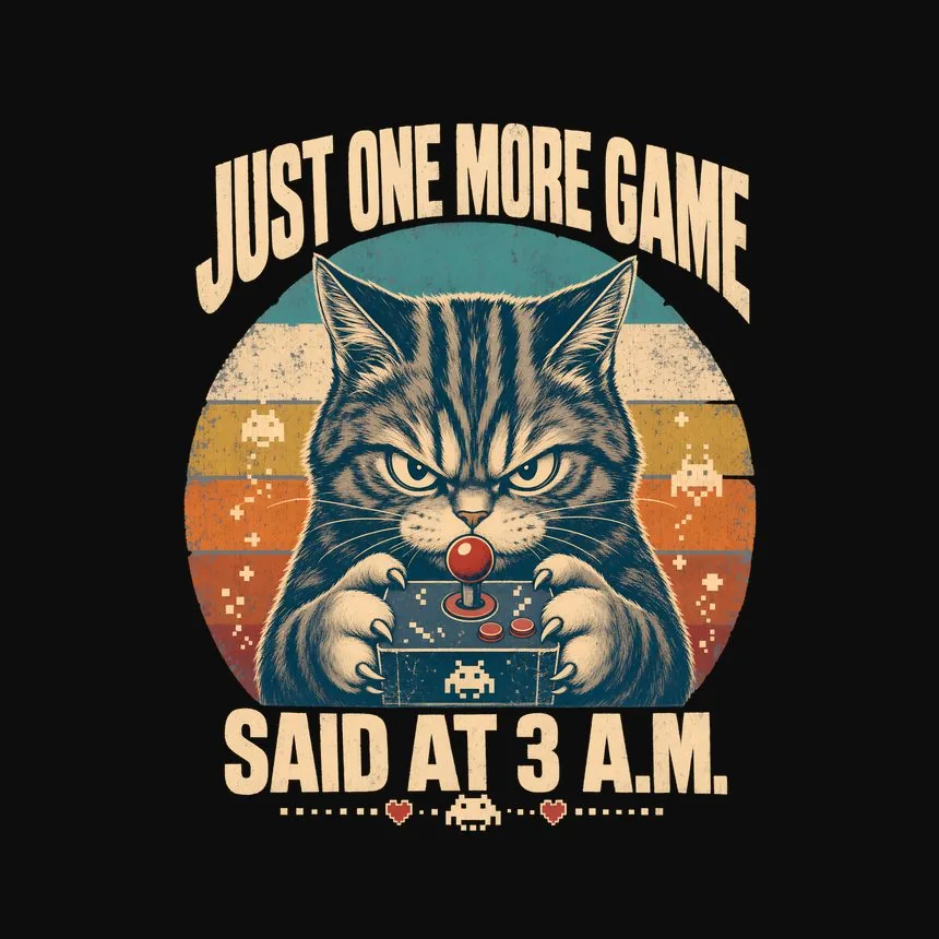 Just One More Game Said At 3 A.M. Retro Cat Design — funny cat tank top