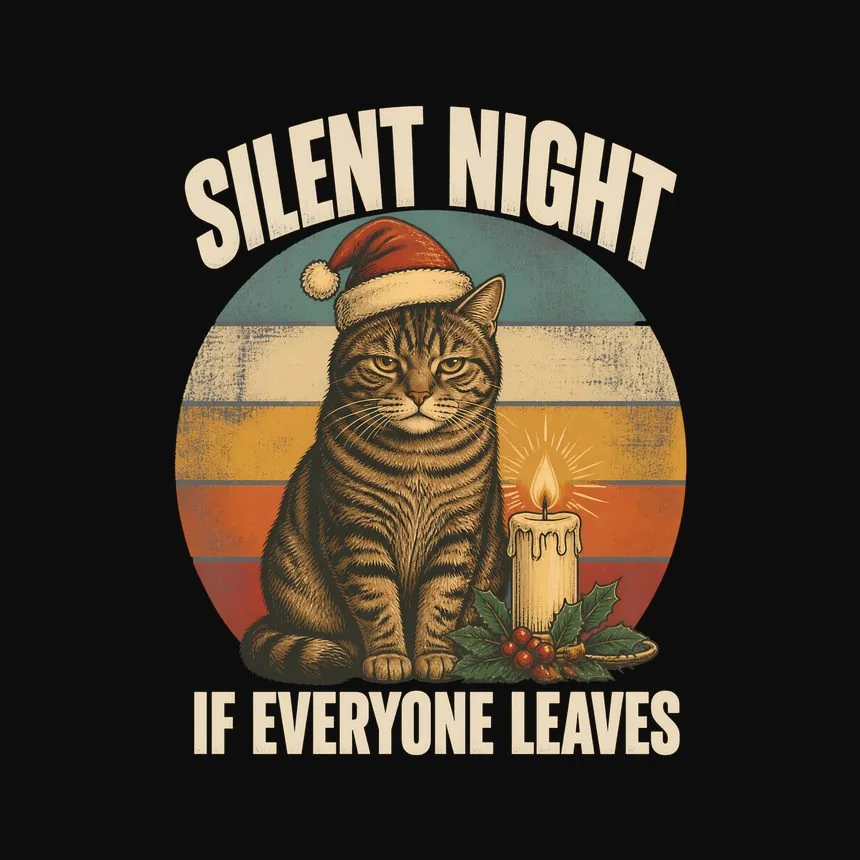 Silent Night If Everyone Leaves Holiday Cat On Retro Sunset — funny cat tank top