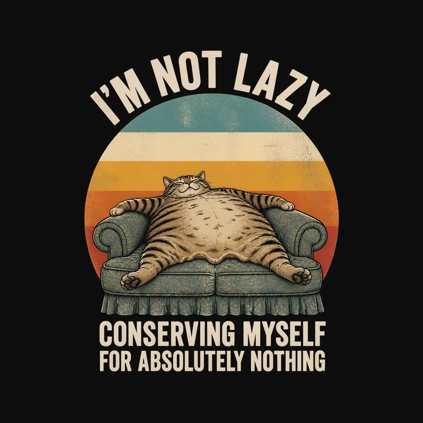 Not Lazy Conserving Myself For Nothing Cat On Retro Sunset — funny cat tank top
