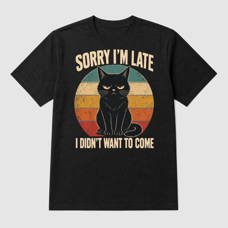 Sorry I'm Late Antisocial Cat Retro Design — funny cat tee