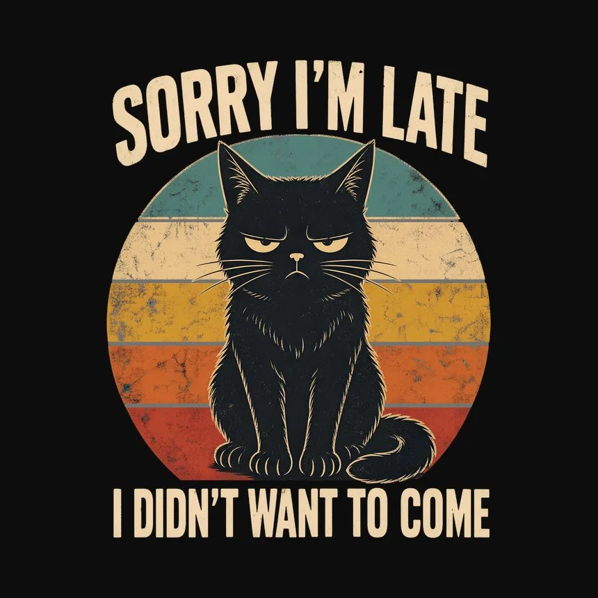 Sorry I'm Late Antisocial Cat Retro — funny cat tee