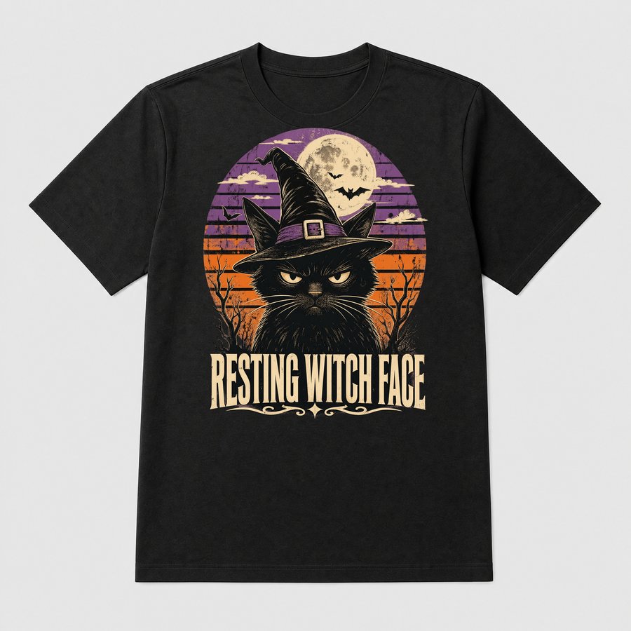 Resting Witch Face Sarcastic Cat Halloween — funny cat tee