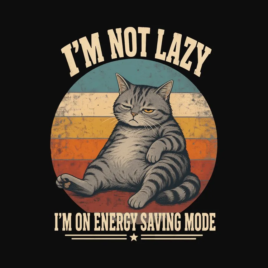Energy Saving Mode Lazy Cat Retro — funny cat tee