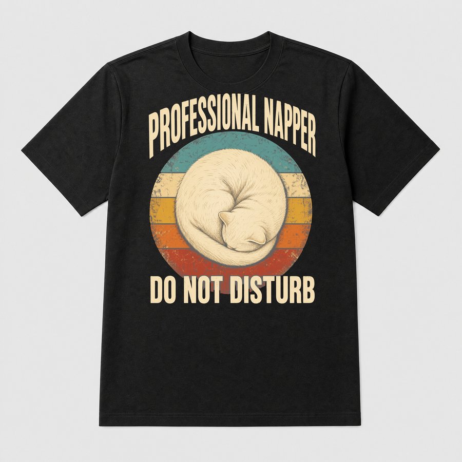 Professional Napper Lazy Cat Retro Design — funny cat tee