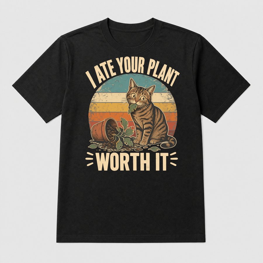 I Ate The Plant Worth It Sarcastic Cat — funny cat tee