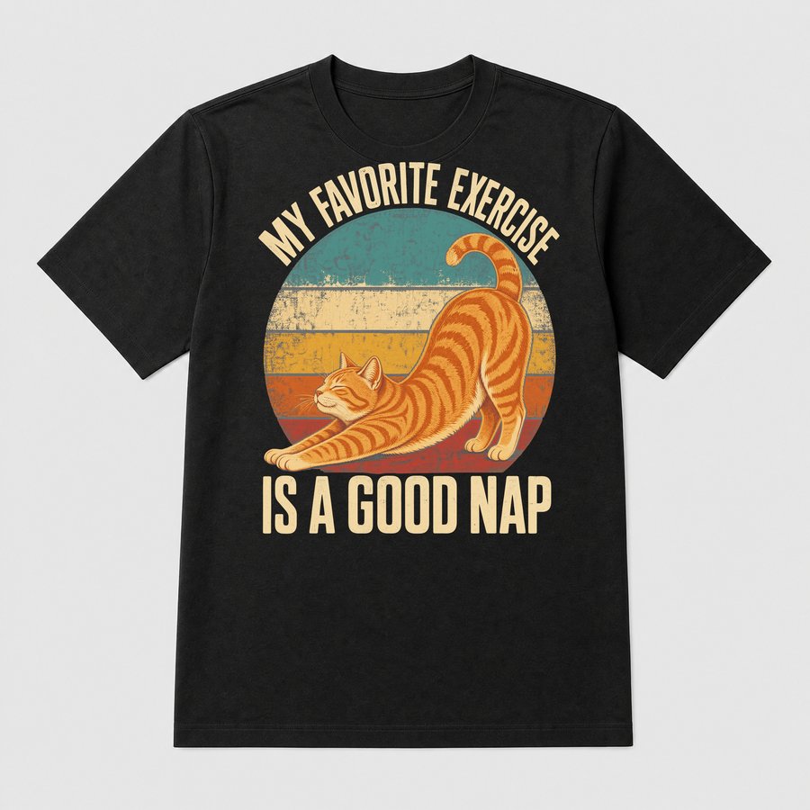 Favorite Exercise Is A Nap Lazy Cat Retro — funny cat tee