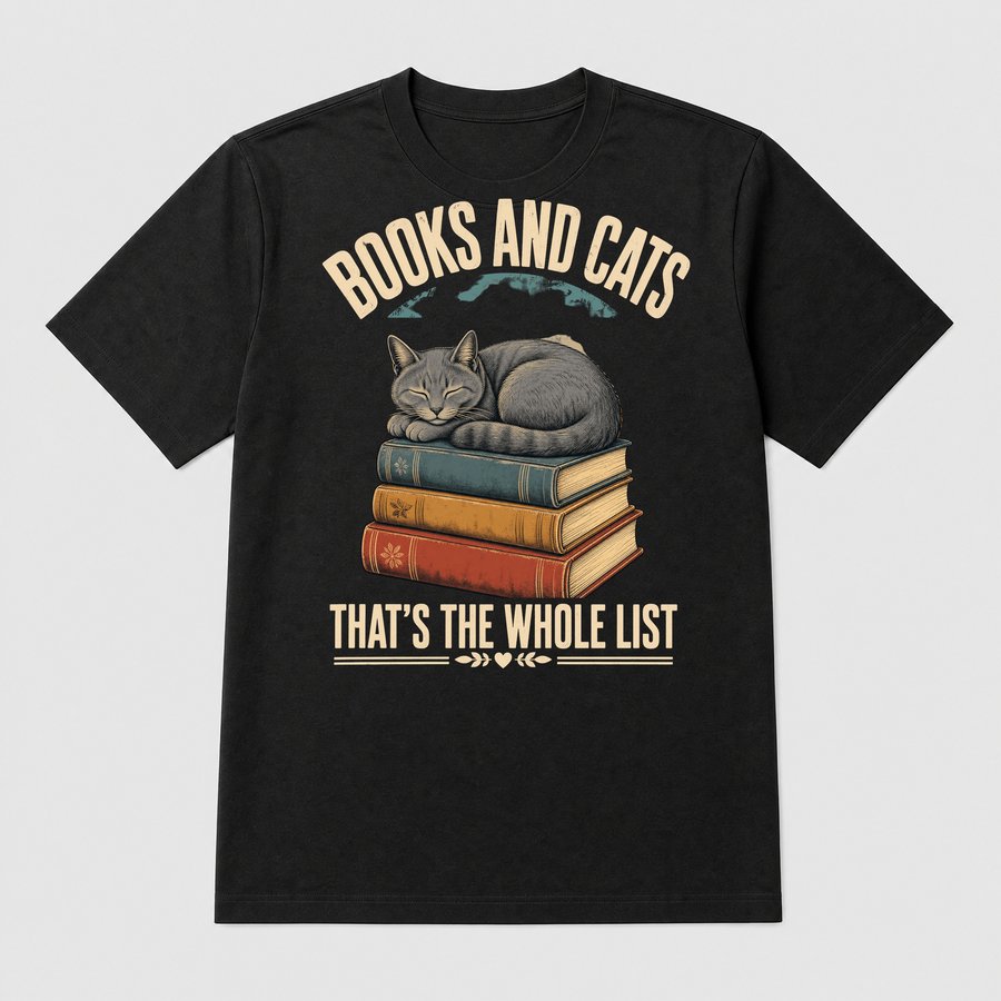 Books And Cats The Whole List Retro Cat — funny cat tee