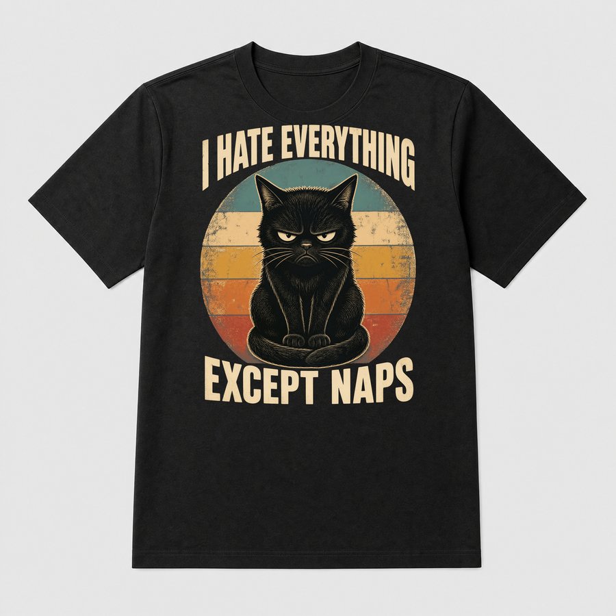 I Hate Everything Except Naps Cat Retro — funny cat tee