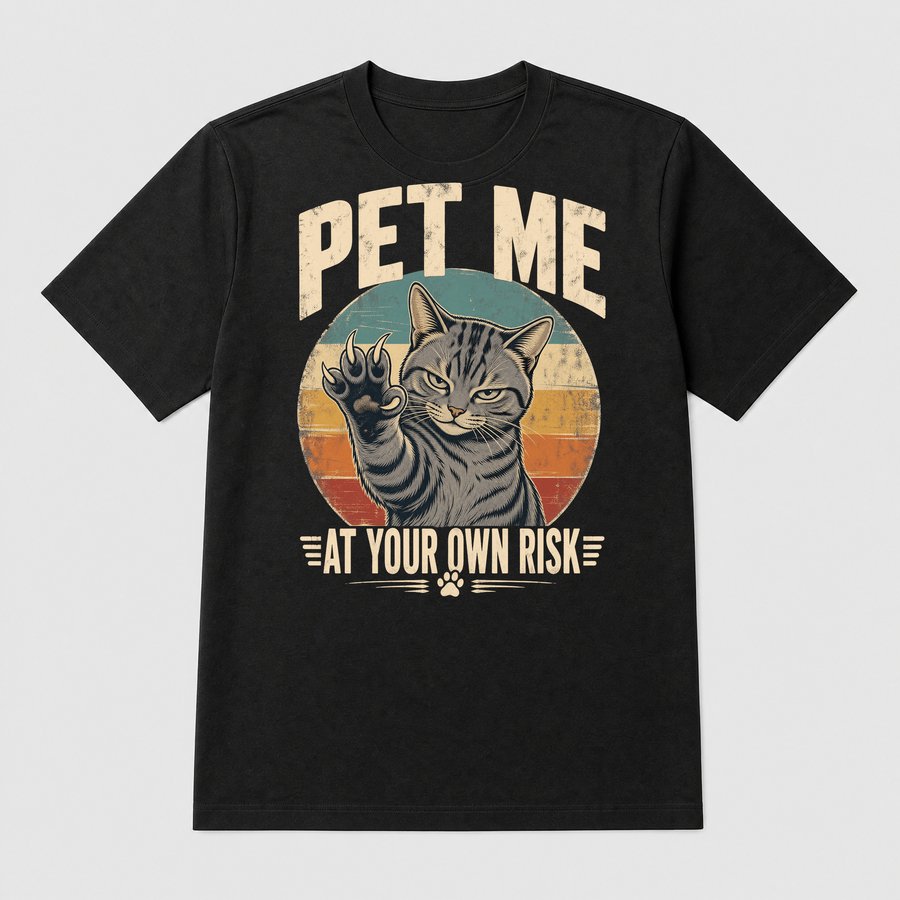 Pet Me At Own Risk Sassy Cat Retro Design — funny cat tee