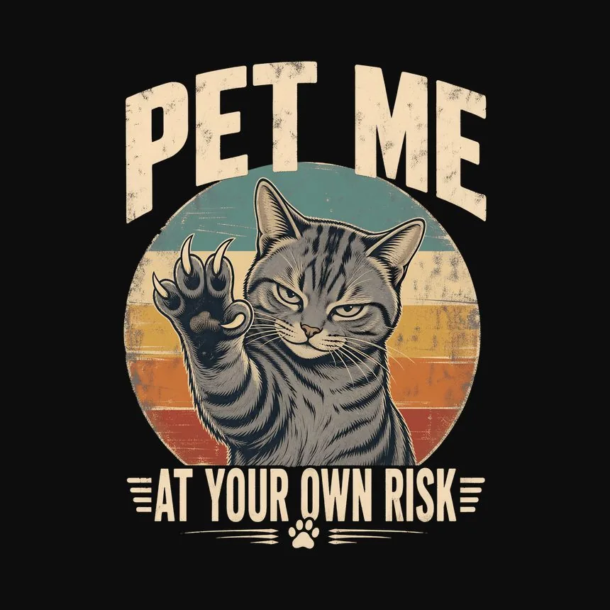 Pet Me At Own Risk Sassy Cat Retro — funny cat tee