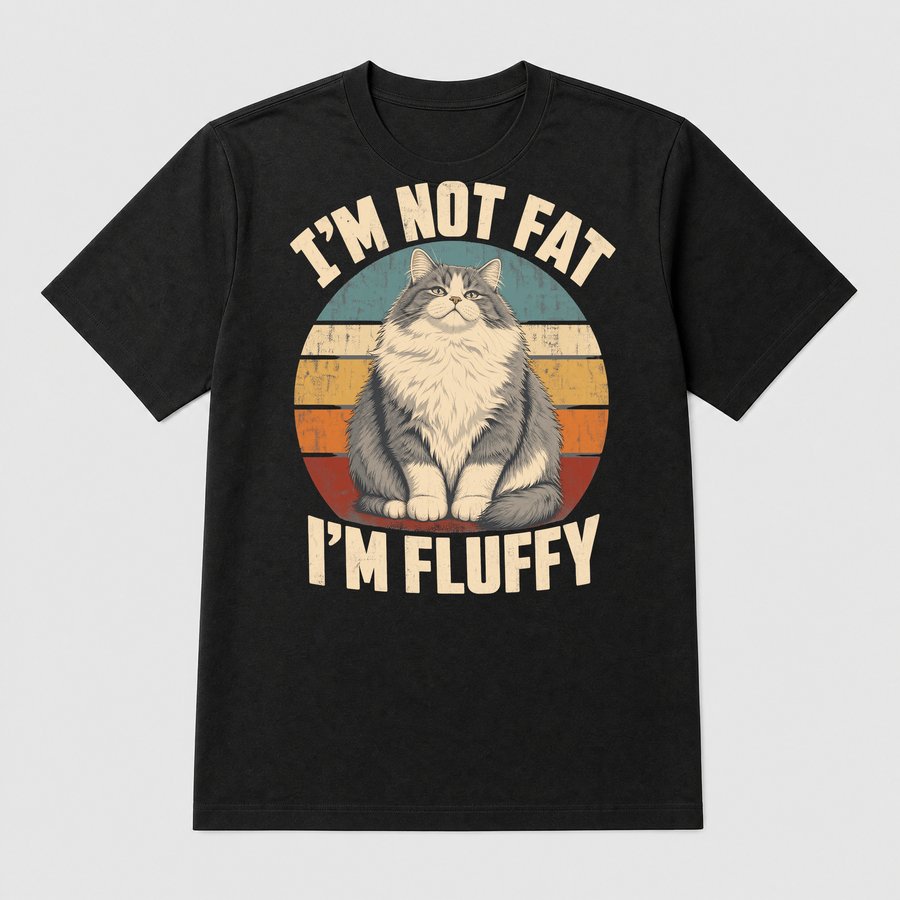 I'm Not Fat I'm Fluffy Sarcastic Cat Retro — funny cat tee