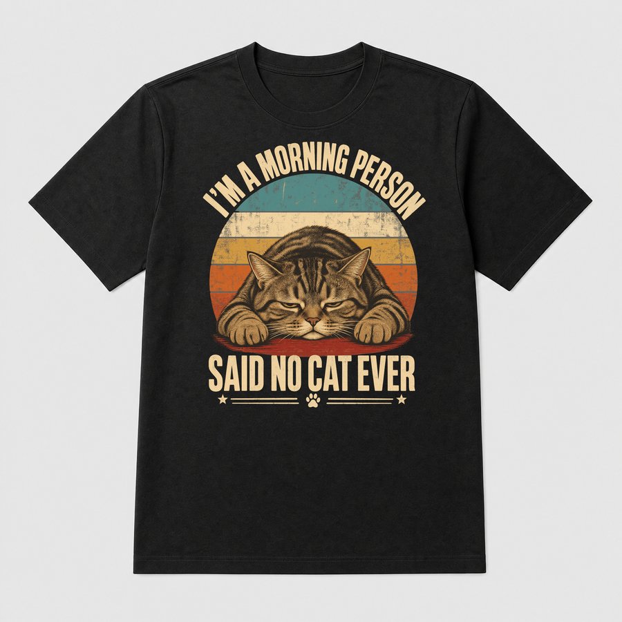 Morning Person Said No Cat Ever Retro Cat — funny cat tee