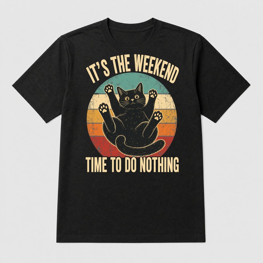 Weekend Time To Do Nothing Lazy Cat Retro — funny cat tee