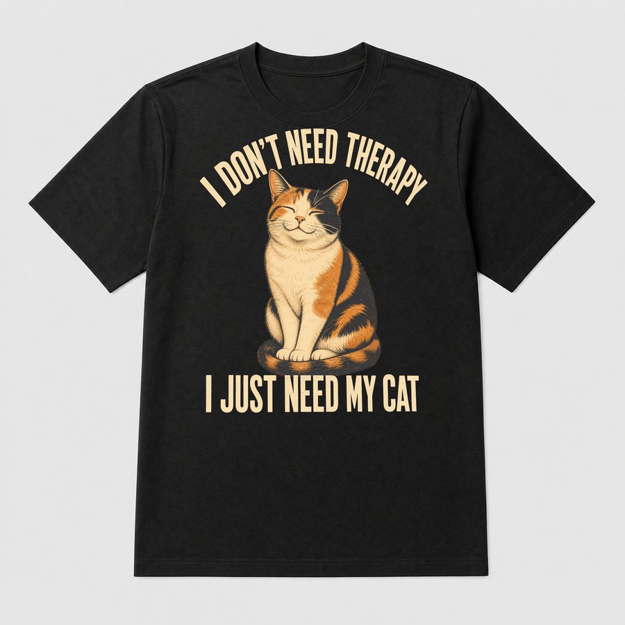 I Don't Need Therapy I Need My Cat Retro — funny cat tee
