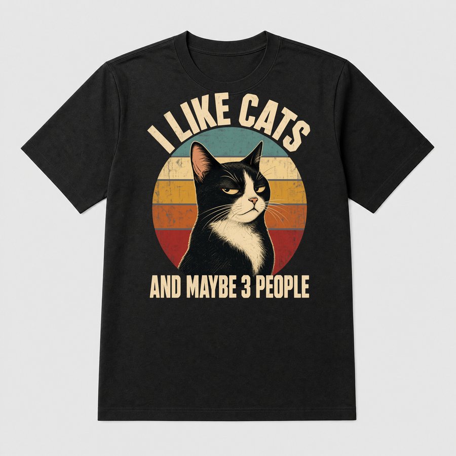 I Like Cats And Maybe 3 People Retro Cat — funny cat tee