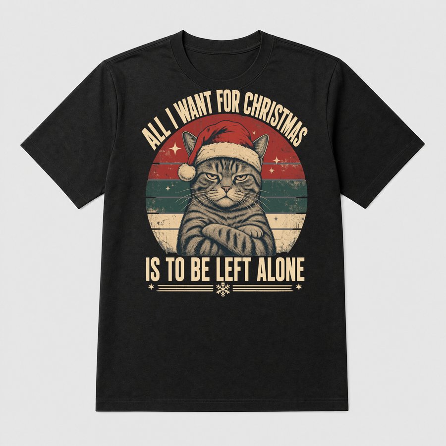 All I Want Is To Be Left Alone Holiday Cat — funny cat tee