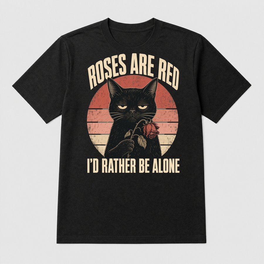 Roses Are Red Rather Be Alone Sassy Cat — funny cat tee