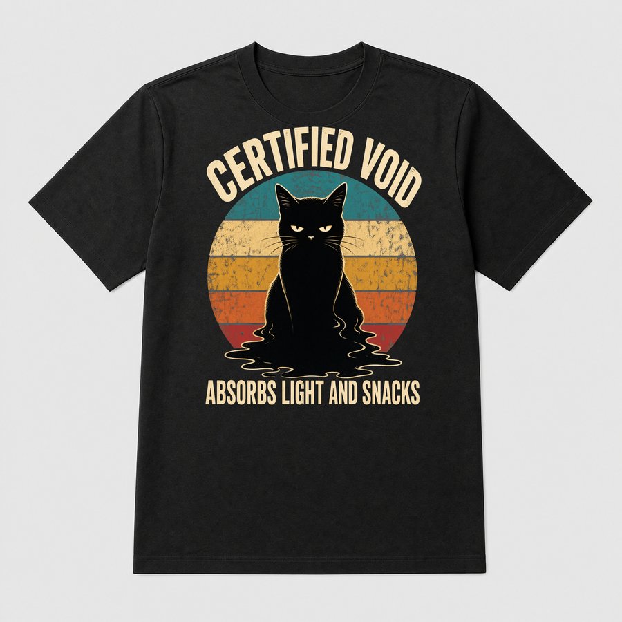 Certified Void Black Cat Sarcastic Retro — funny cat tee