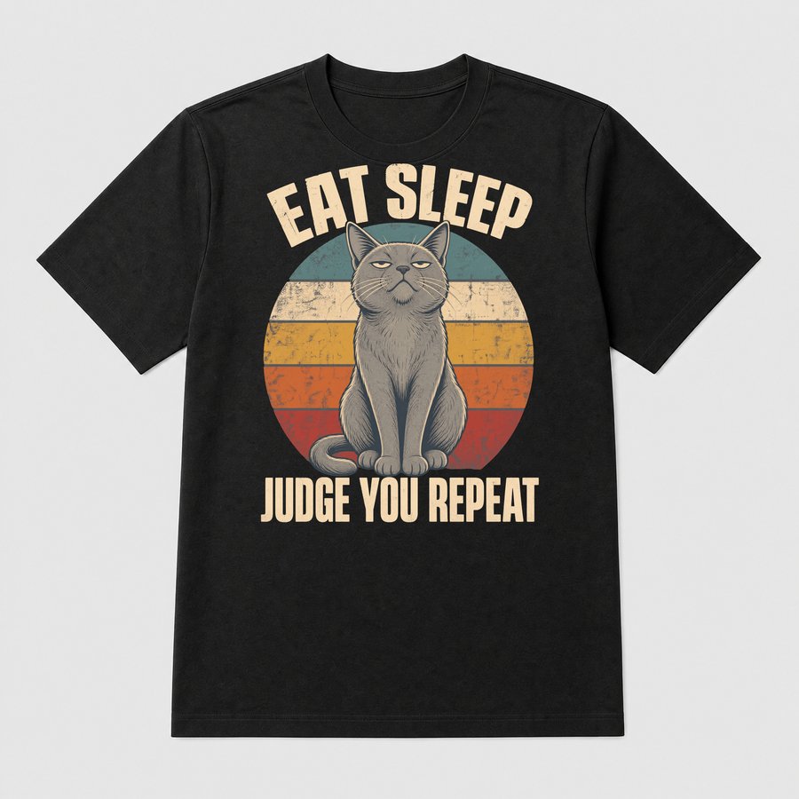 Eat Sleep Judge Repeat Sarcastic Cat Retro — funny cat tee