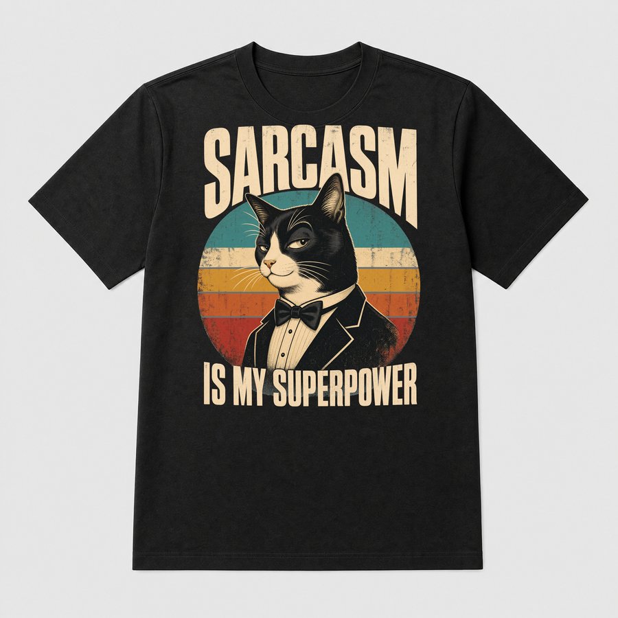 Sarcasm Is My Superpower Sassy Cat Retro — funny cat tee
