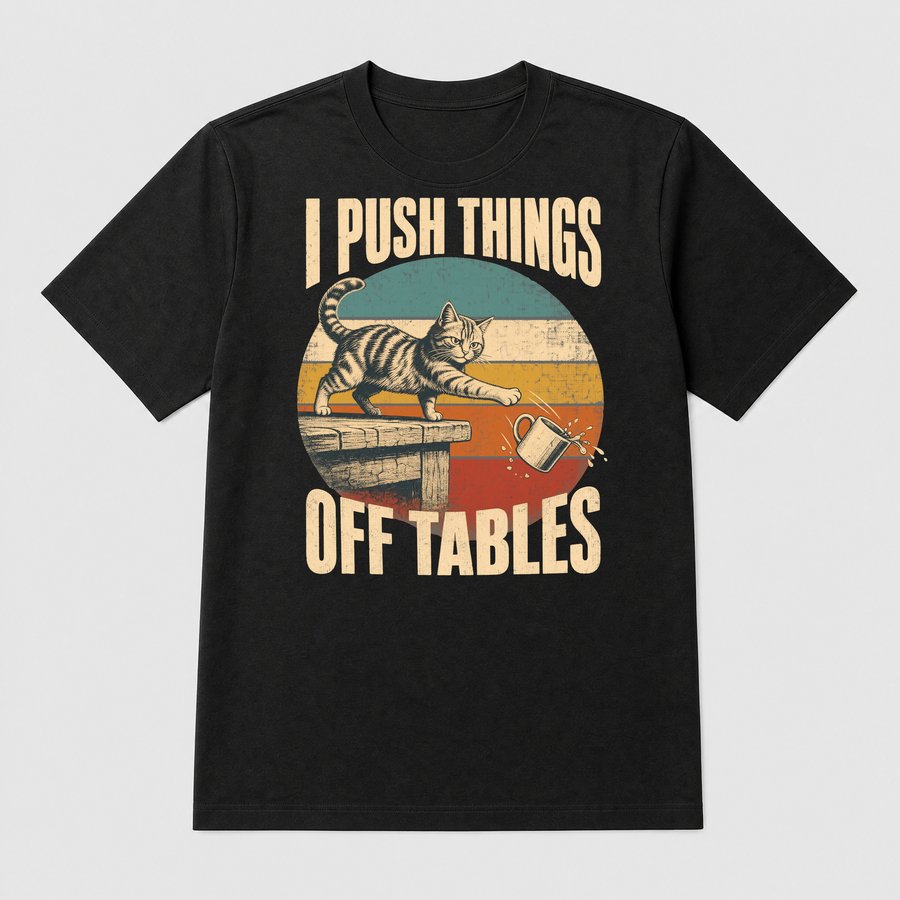 I Push Things Off Tables Naughty Cat Retro — funny cat tee