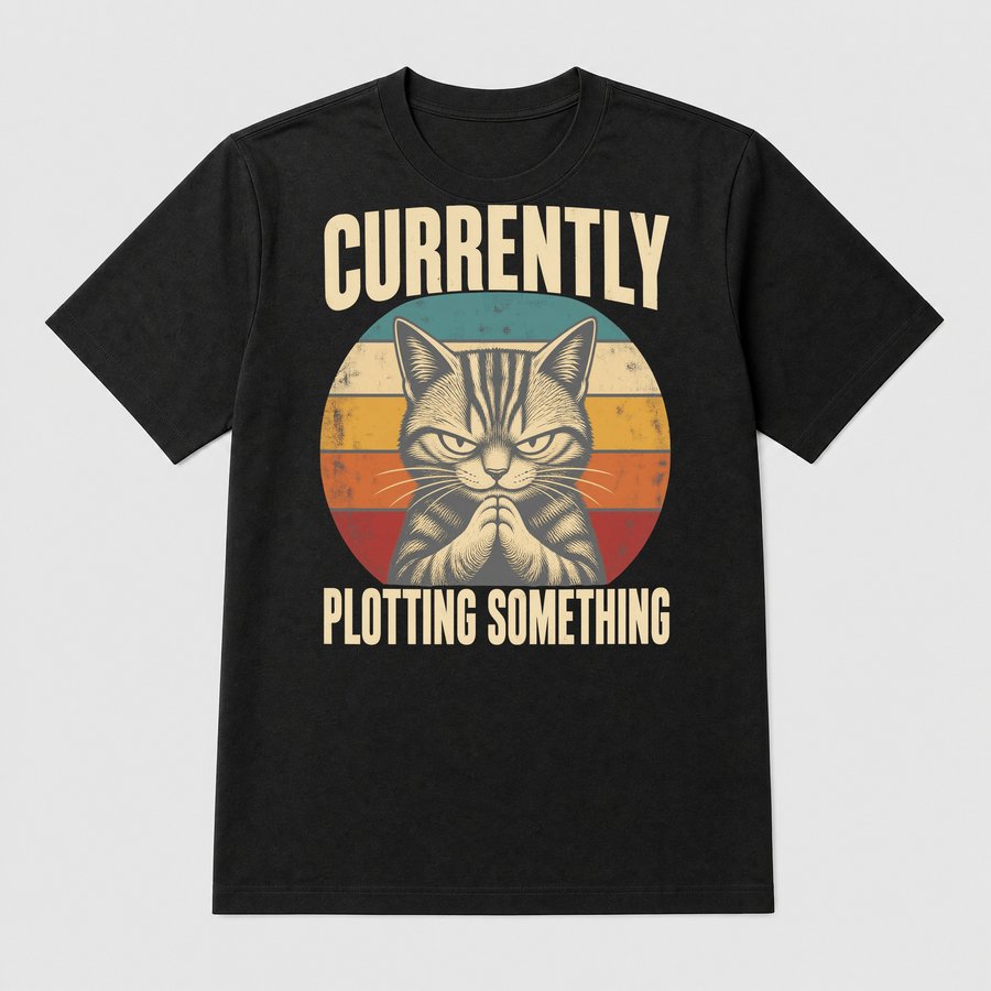 Currently Plotting Something Sneaky Cat Retro — funny cat tee