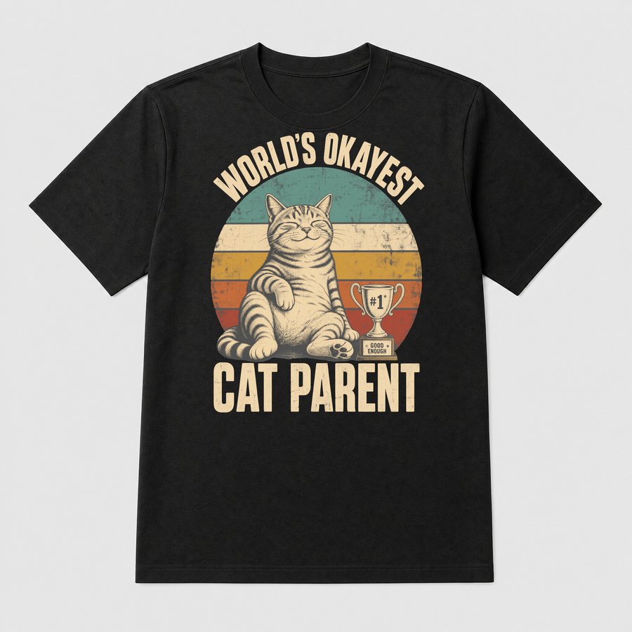 Worlds Okayest Cat Parent Retro Cat Design — funny cat tee