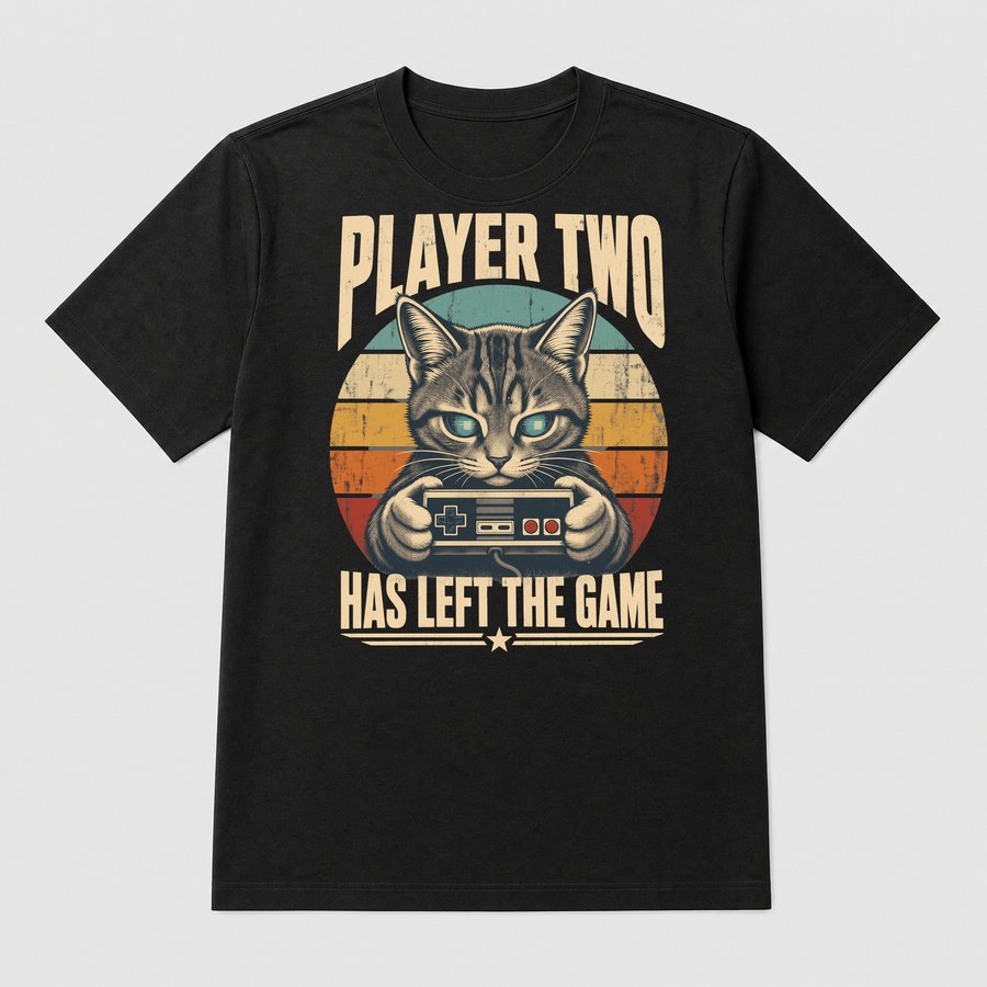 Player Two Has Left Gamer Cat Retro Design — funny cat tee