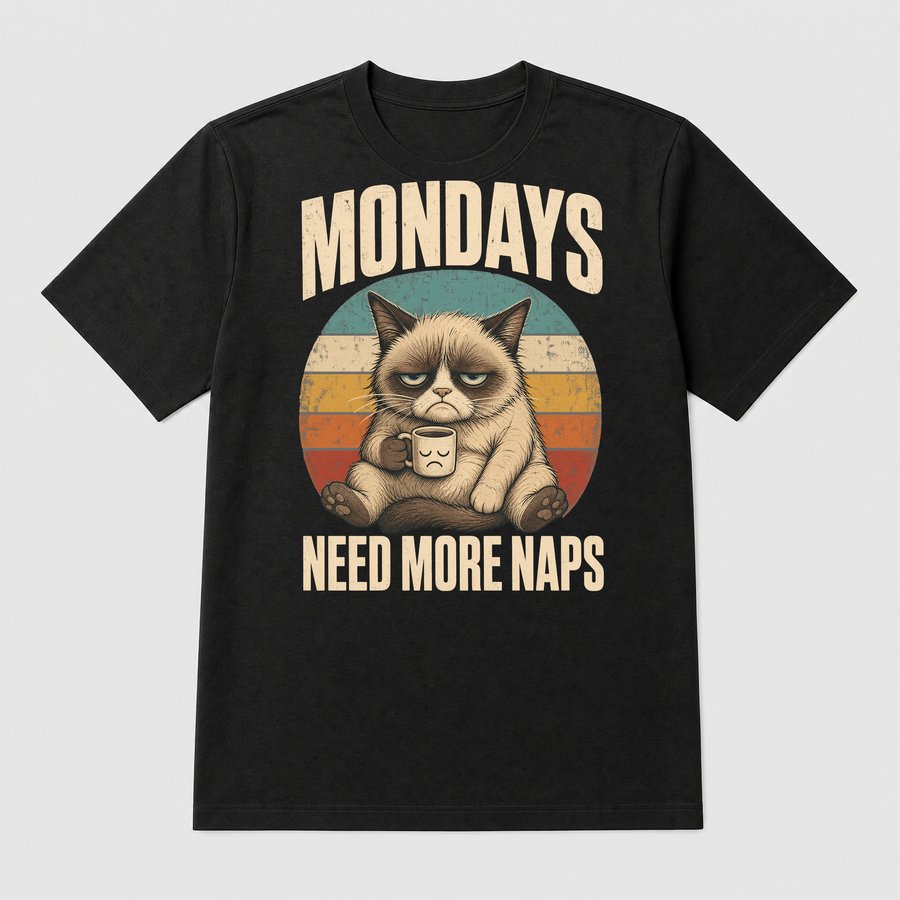 Mondays Need More Naps Grumpy Cat Retro — funny cat tee
