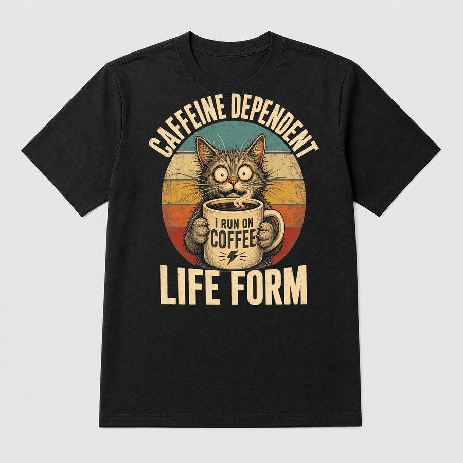 Caffeine Dependent Life Form Cat Retro — funny cat tee