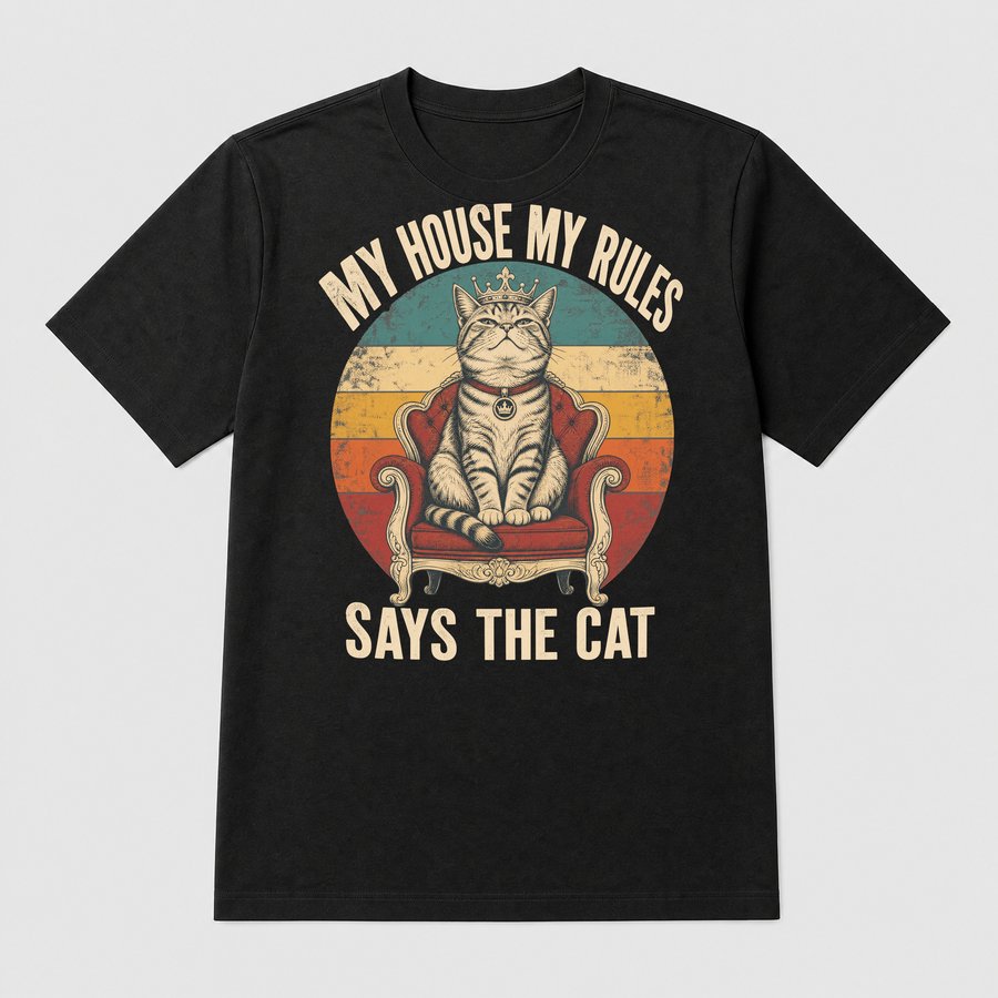 My House My Rules Says The Cat Retro Design — funny cat tee